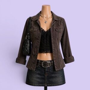 Croft & Barrow Brown Corduroy Jacket Vintage Y2K Stretch Button Front Women's XL